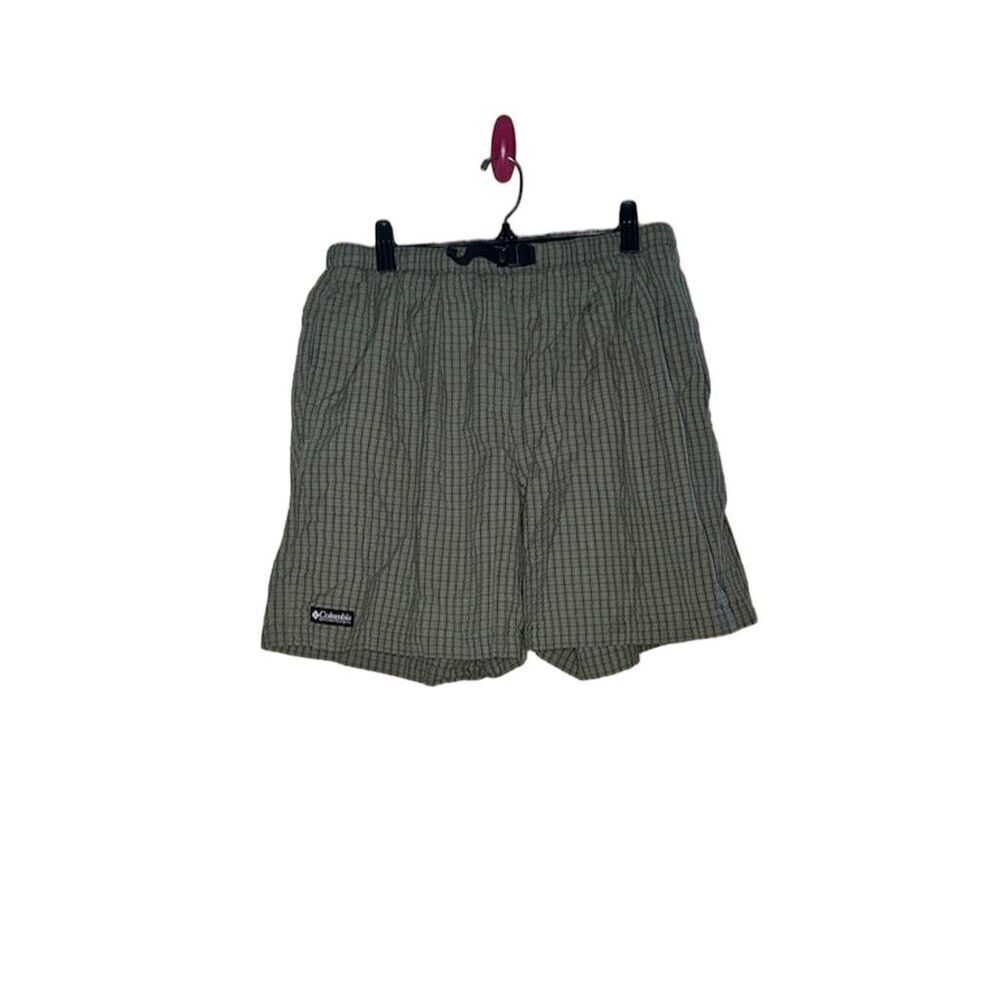 Columbia Men's Plaid Belted Swim Trunks Board Shorts Gray Mesh Lining Quick-Dry